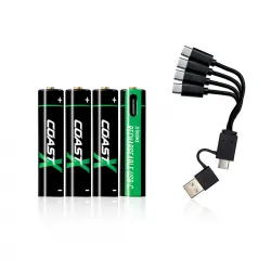 COAST 1,5V AAA USB-C uppladdningsbara batterier (inkl. laddningskabel) - 4 st - Batteri COAST 1,5V AAA USB-C uppladdningsbara batterier (inkl. laddningskabel) - 4 st - Batteri